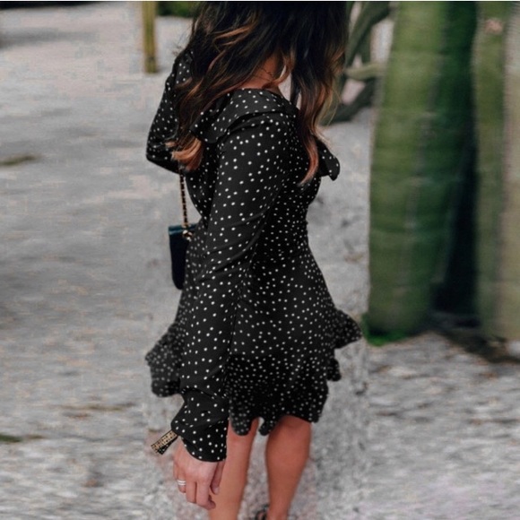 The “Starla” Black & White Star Print Wrap Dress - Picture 3 of 6